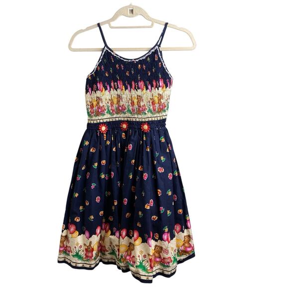 Vintage Jennies Girls Smocked Colorful Bears Balloons Dress Size 80